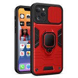 OEM iPhone 14 Pro Max hátlap tok, telefon tok, ütésálló, kamera védővel, kitámaszható, piros-fekete, Ring Lens