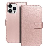 OEM iPhone 14 Pro Max könyvtok, fliptok, telefon tok, mágneszáras, bankkártyatartós, mandala mintás, rose gold, Forcell Mezzo