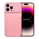 OEM iPhone 14 Pro Max szilikon tok, hátlap tok, kamera védelemmel, rózsaszín, SLIDE Case