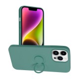 OEM iPhone 14 Pro Max szilikon tok, hátlaptok, telefon tok, velúr belsővel, gyűrűvel, zöld, Silicone Ring