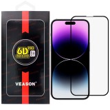 OEM iPhone 14 Pro Max üvegfólia, tempered glass, előlapi, edzett, hajlított, fekete kerettel, Veason 6D Pro