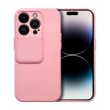 OEM iPhone 14 Pro szilikon tok, hátlap tok, kamera védelemmel, rózsaszín, SLIDE Case