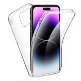 OEM iPhone 14 Pro telefon tok, szilikon előlap+műanyag hátlap, elő+hátlapi, 360 fokos védelem, átlátszó