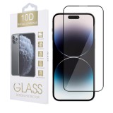 OEM iPhone 14 Pro üvegfólia, tempered glass, előlapi, 10D, edzett, hajlított, fekete kerettel