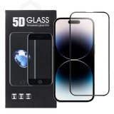 OEM iPhone 14 Pro üvegfólia, tempered glass, előlapi, 5D, edzett, hajlított, fekete kerettel