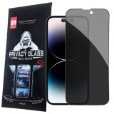 OEM iPhone 14 Pro üvegfólia, tempered glass, előlapi, edzett, hajlított, fekete kerettel, betekintés védelemmel, Privacy