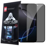 OEM iPhone 15 Plus / 16 Plus üvegfólia, tempered glass, előlapi, edzett, hajlított, fekete kerettel, betekintés védelemmel, Privacy