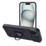 OEM iPhone 15 Plus hátlap tok, telefon tok, kitámasztható, mágneses, ütésálló, fekete, Slide Armor