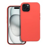 OEM iPhone 15 Plus szilikon tok, hátlaptok, telefon tok, velúr belsővel, matt, barack színű, Silicone