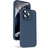 OEM iPhone 15 Pro Max szilikon tok, hátlaptok, telefon tok, velúr belsővel, matt, sötétkék, Silicon