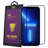 OEM iPhone 15 Pro Max üvegfólia – 9H edzett kijelzővédő, teljes képernyős, fekete keretes, OG Premium