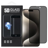 OEM iPhone 15 Pro Max üvegfólia, tempered glass, előlapi, 5D, edzett, hajlított, fekete kerettel, betekintés védelemmel, Privacy
