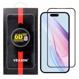 OEM iPhone 15 Pro Max üvegfólia, tempered glass, előlapi, edzett, hajlított, fekete kerettel, Veason 6D Pro
