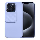 OEM iPhone 15 Pro szilikon tok, hátlap tok, kamera védelemmel, levendula színű, SLIDE Case