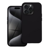 OEM iPhone 15 Pro szilikon tok, hátlaptok, telefon tok, velúr belsővel, matt, fekete, Silicone