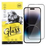OEM iPhone 15 Pro üvegfólia, tempered glass, előlapi, 9D, edzett, hajlított, fekete kerettel