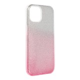 OEM iPhone 15 szilikon tok, hátlaptok, telefon tok, csillámos, pink-ezüst, Shining Case