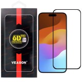 OEM iPhone 15 üvegfólia, tempered glass, előlapi, edzett, hajlított, fekete kerettel, Veason 6D Pro
