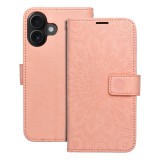 OEM iPhone 16 könyvtok, fliptok, telefon tok, mágneszáras, bankkártyatartós, mandala mintás, barack színű, Forcell Mezzo
