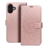 OEM iPhone 16 Plus könyvtok, fliptok, telefon tok, mágneszáras, bankkártyatartós, mandala mintás, rose gold, Forcell Mezzo