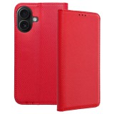 OEM iPhone 16 Plus könyvtok, fliptok, telefon tok, szilikon keretes, mágneszáras, piros