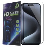 OEM iPhone 16 Plus üvegfólia, tempered glass, előlapi, 9D, edzett, hajlított, fekete kerettel