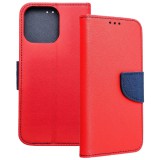 OEM iPhone 16 Pro könyvtok, fliptok, telefon tok, bankkártyatartós, mágneszáras, piros-sötétkék, Fancy