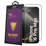 OEM iPhone 16 Pro Max üvegfólia – 9H edzett kijelzővédő, teljes képernyős, fekete keretes, OG Premium