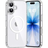 OEM iPhone 17 hátlaptok, telefon tok, MagSafe kompatibilis, erősített sarkokkal, átlátszó, Anti Shock Mag Case, 1.5mm (nagy kamera kivágás)