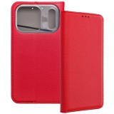 OEM iPhone 17 Pro könyvtok, fliptok, telefon tok, bankkártyatartós, mágneszáras, piros, Smart Case book