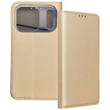 OEM iPhone 17 Pro könyvtok, fliptok, telefon tok, mágneszáras, bankkártyatartós, arany