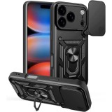 OEM iPhone 17 Pro Max hátlap tok, telefon tok, kitámasztható, mágneses, ütésálló, fekete, Defender Slide