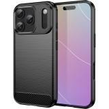 OEM iPhone 17 Pro szilikon tok, hátlaptok, telefon tok, karbon mintás, fekete, Carbon case