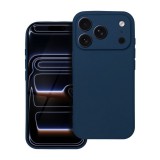 OEM iPhone 17 Pro szilikon tok, hátlaptok, telefon tok, velúr belsővel, matt, sötétkék, Silicon