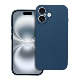 OEM iPhone 17 szilikon tok, hátlaptok, telefon tok, velúr belsővel, matt, sötétkék, Silicon