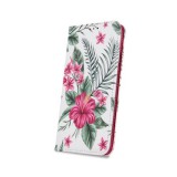 OEM iPhone XS Max könyvtok, fliptok, telefon tok, mágneszáras, bankkártyatartós, virág mintás, fehér, Exotic flower