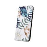 OEM iPhone XS Max könyvtok, fliptok, telefon tok, mágneszáras, bankkártyatartós, virág mintás, fehér, Orhid