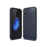 OEM iPhone XS Max szilikon tok, hátlaptok, telefon tok, karbon mintás, kék, Carbon case