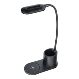 OEM LED asztali lámpa wireless töltővel, 10W, 3 módban kapcsolható, fekete, HT-513