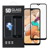 OEM LG K41S üvegfólia, tempered glass, előlapi, 5D, edzett, hajlított, fekete kerettel