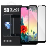 OEM LG K50s üvegfólia, tempered glass, előlapi, 5D, edzett, hajlított, fekete kerettel