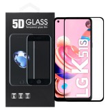 OEM LG K51S üvegfólia, tempered glass, előlapi, 5D, edzett, hajlított, fekete kerettel