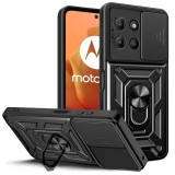 OEM Motorola Moto G15 / G15 Power / G17 / G17 Power hátlap tok, telefon tok, kitámasztható, mágneses, ütésálló, fekete, Defender Slide