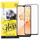 OEM Realme C31 üvegfólia, tempered glass, előlapi, 9D, edzett, hajlított, fekete kerettel