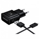 OEM Samsung EP-TA20EBE gyári hálózati fekete gyorstöltő 2A 15W USB - MicroUSB adatkábellel 1,5m ECB-DU4EBE