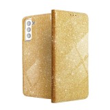 OEM Samsung Galaxy A02S könyvtok, fliptok, telefon tok, bankkártyatartós, mágneszáras, csillámos, arany