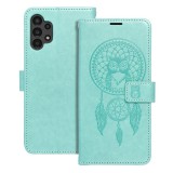 OEM Samsung Galaxy A13 4G könyvtok, fliptok, telefon tok, mágneszáras, bankkártyatartós, álomfogó mintás, zöld, Forcell Mezzo