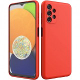OEM Samsung Galaxy A13 4G szilikon tok, hátlaptok, telefon tok, velúr belsővel, matt, piros, Silicon