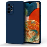 OEM Samsung Galaxy A13 4G szilikon tok, hátlaptok, telefon tok, velúr belsővel, matt, sötétkék, Silicon