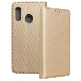 OEM Samsung Galaxy A20e könyvtok, fliptok, telefon tok, mágneszáras, bankkártyatartós, arany